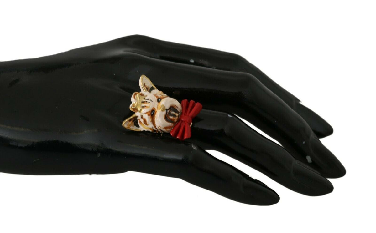Dolce & Gabbana Gouden Messing Hars Beige Hond Huisdier Merk Accessoire Ring