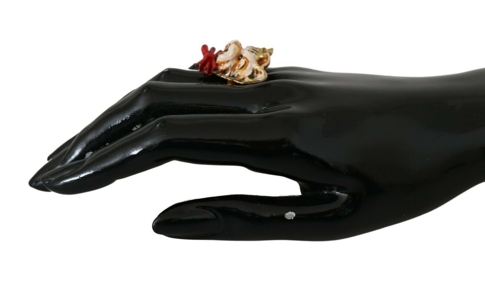 Dolce & Gabbana Gouden Messing Hars Beige Hond Huisdier Merk Accessoire Ring