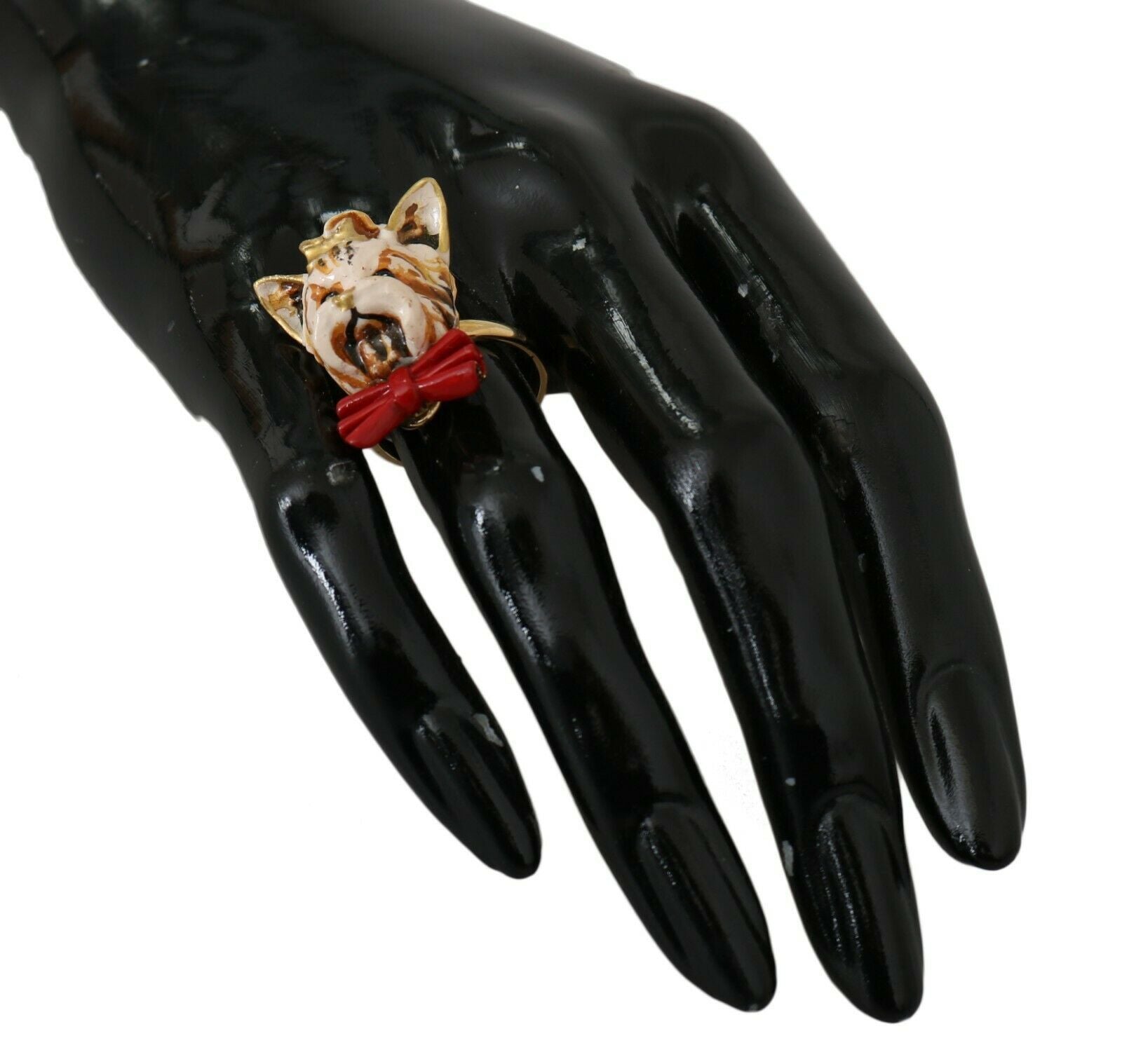 Dolce & Gabbana Gouden Messing Hars Beige Hond Huisdier Merk Accessoire Ring
