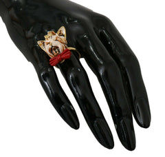 Dolce & Gabbana Gouden Messing Hars Beige Hond Huisdier Merk Accessoire Ring