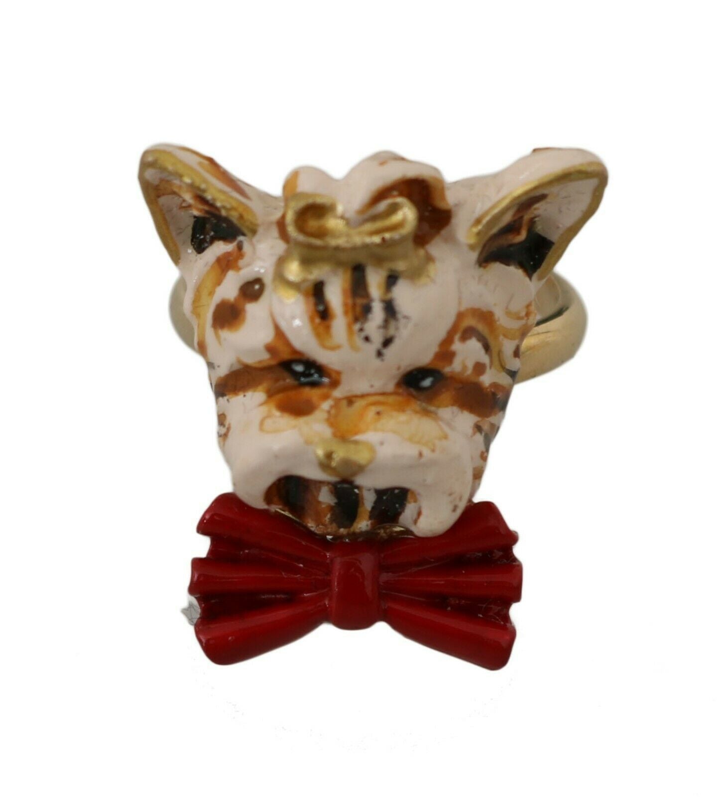 Dolce & Gabbana Gouden Messing Hars Beige Hond Huisdier Merk Accessoire Ring