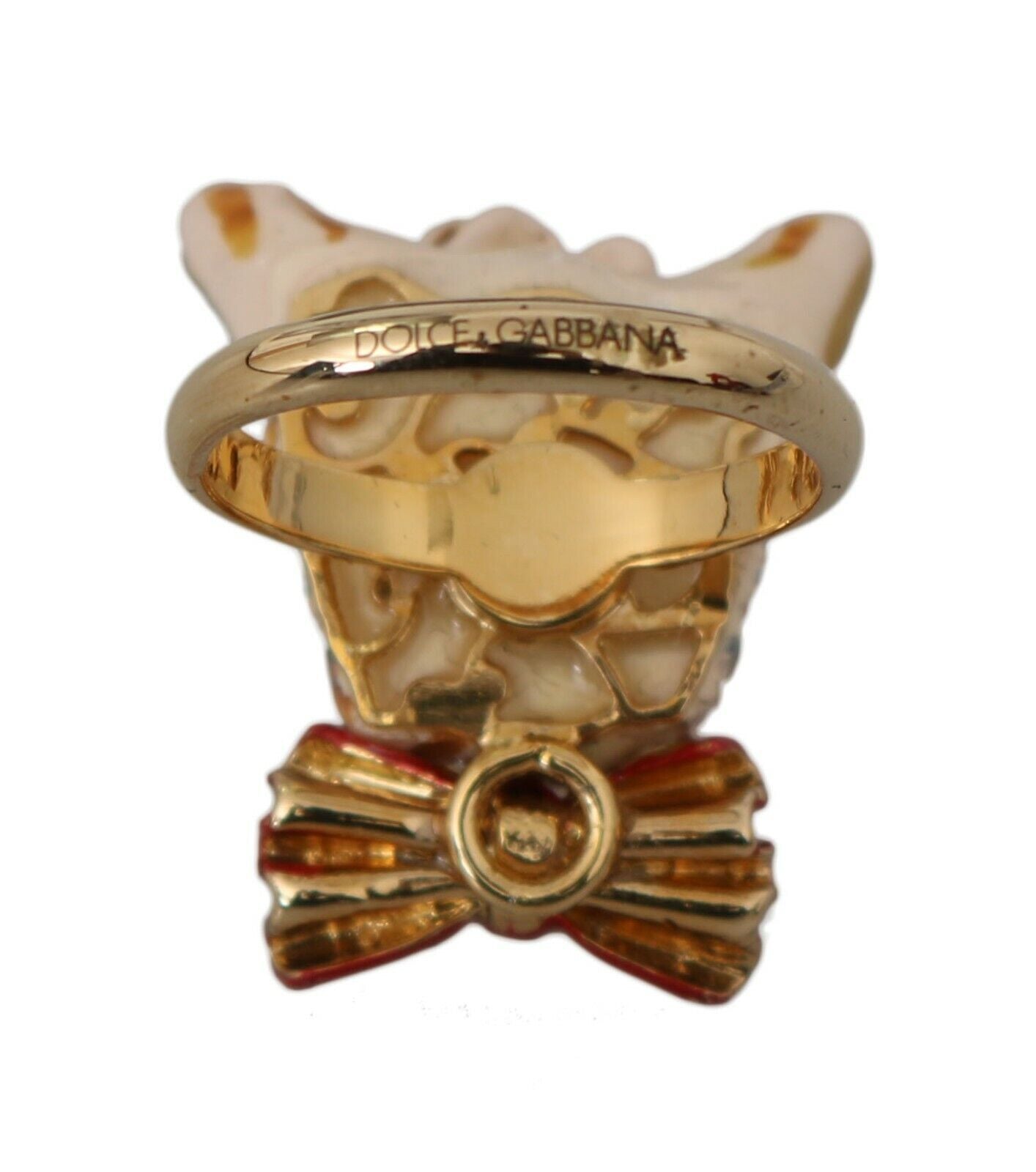 Dolce & Gabbana Gouden Messing Hars Beige Hond Huisdier Merk Accessoire Ring
