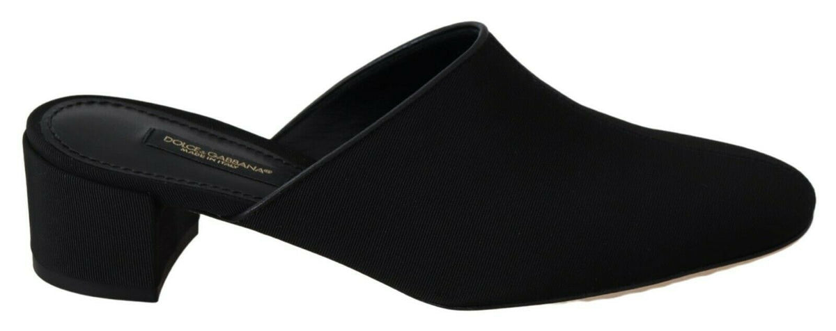 Dolce & Gabbana Schwarze Grosgrain Pantoletten Sandalen Damen Schuhe