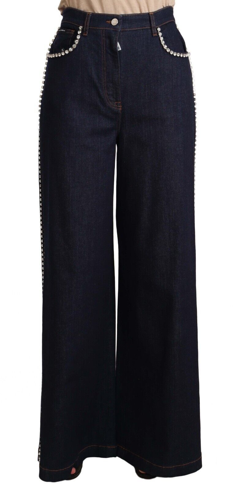 Dolce & Gabbana Dunkelblaue Jeans mit ausgestelltem Bein und Kristallverzierung