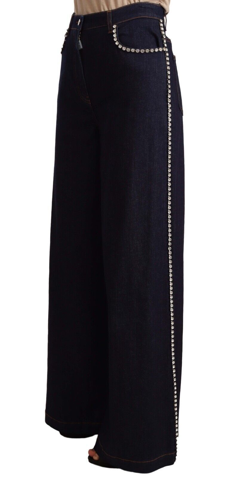 Dolce & Gabbana Dunkelblaue Jeans mit ausgestelltem Bein und Kristallverzierung