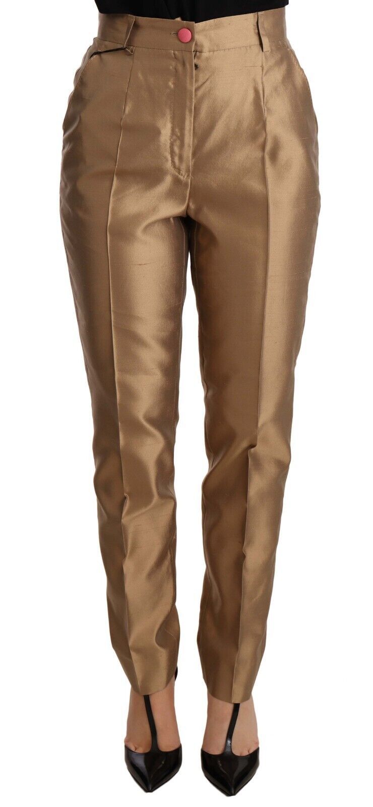 Dolce & Gabbana Goldene Seidenhose, schmal zulaufend, Metallic