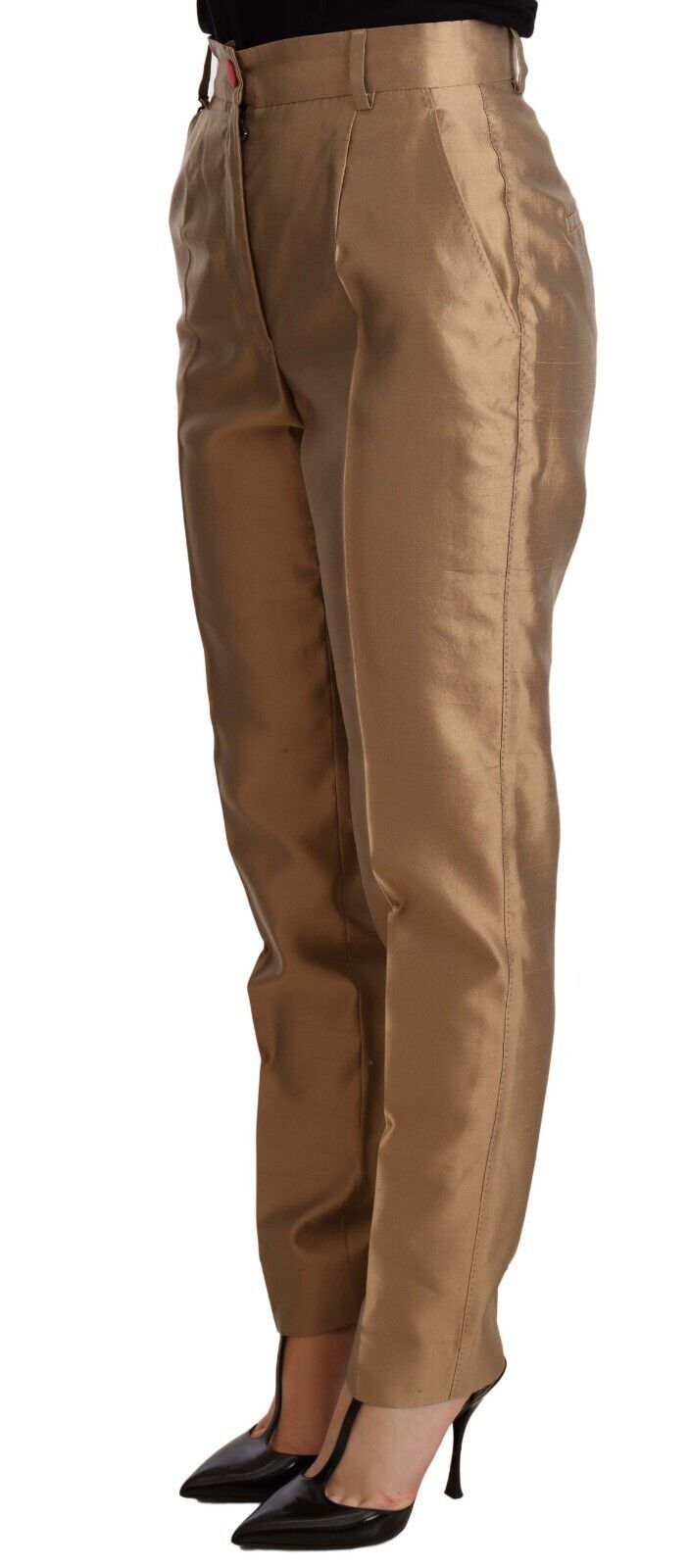 Dolce & Gabbana Goldene Seidenhose, schmal zulaufend, Metallic