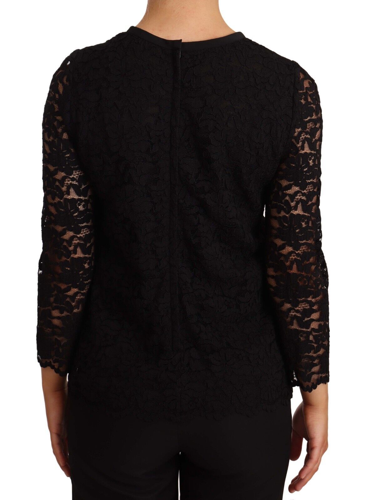Dolce & Gabbana Schwarze Bluse aus Nylon mit Blumenstickerei und Spitze