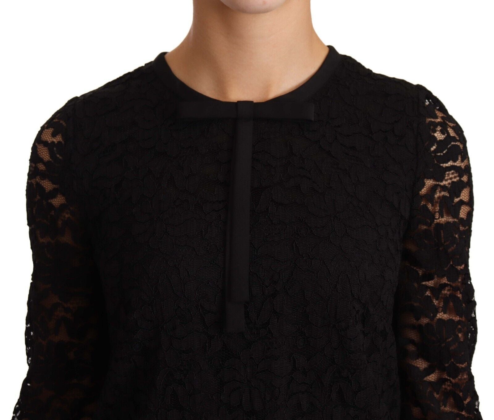 Dolce & Gabbana Schwarze Bluse aus Nylon mit Blumenstickerei und Spitze
