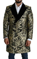 Dolce & Gabbana Schwarzer Gold-Jacquard-Langer Mantel SICILIA Jacke