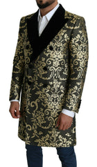 Dolce & Gabbana Schwarzer Gold-Jacquard-Langer Mantel SICILIA Jacke