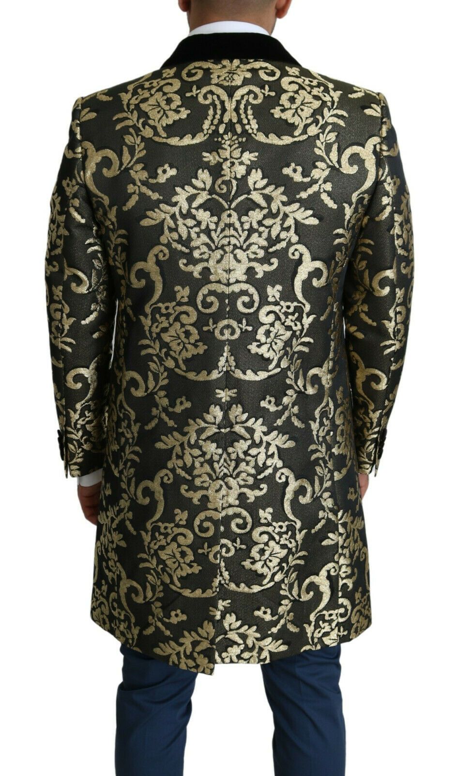 Dolce & Gabbana Schwarzer Gold-Jacquard-Langer Mantel SICILIA Jacke