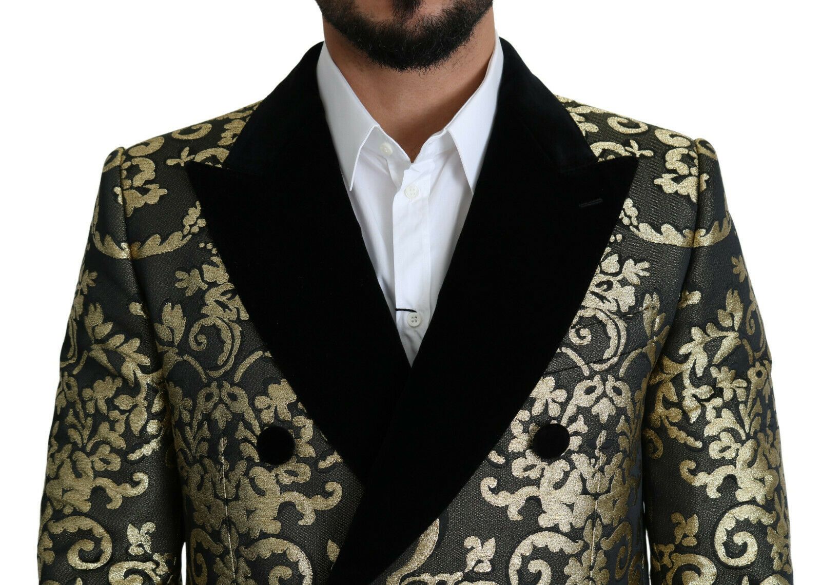 Dolce & Gabbana Schwarzer Gold-Jacquard-Langer Mantel SICILIA Jacke
