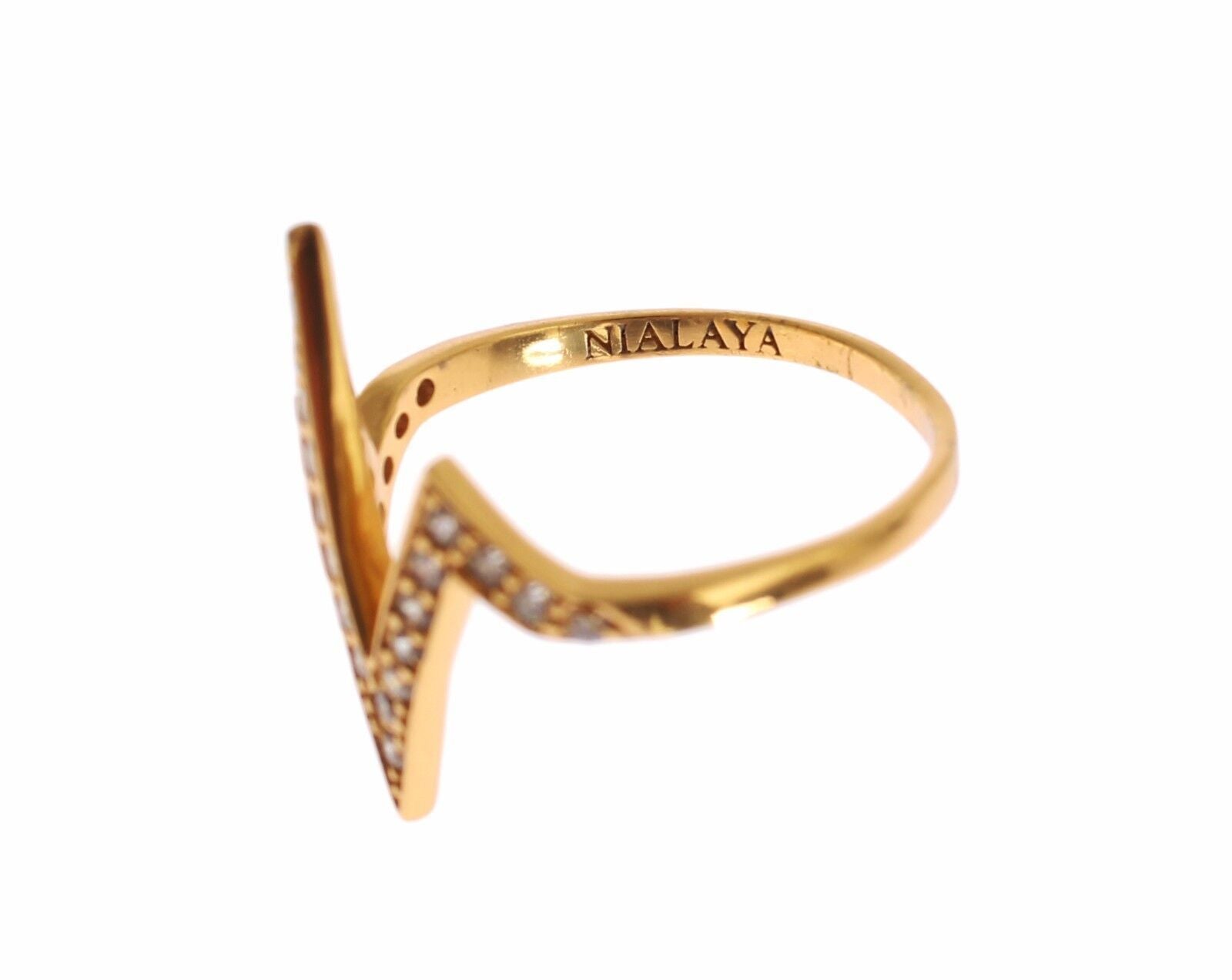 Nialaya Gold 925er Silber Damenring mit klaren Zirkonias 18K