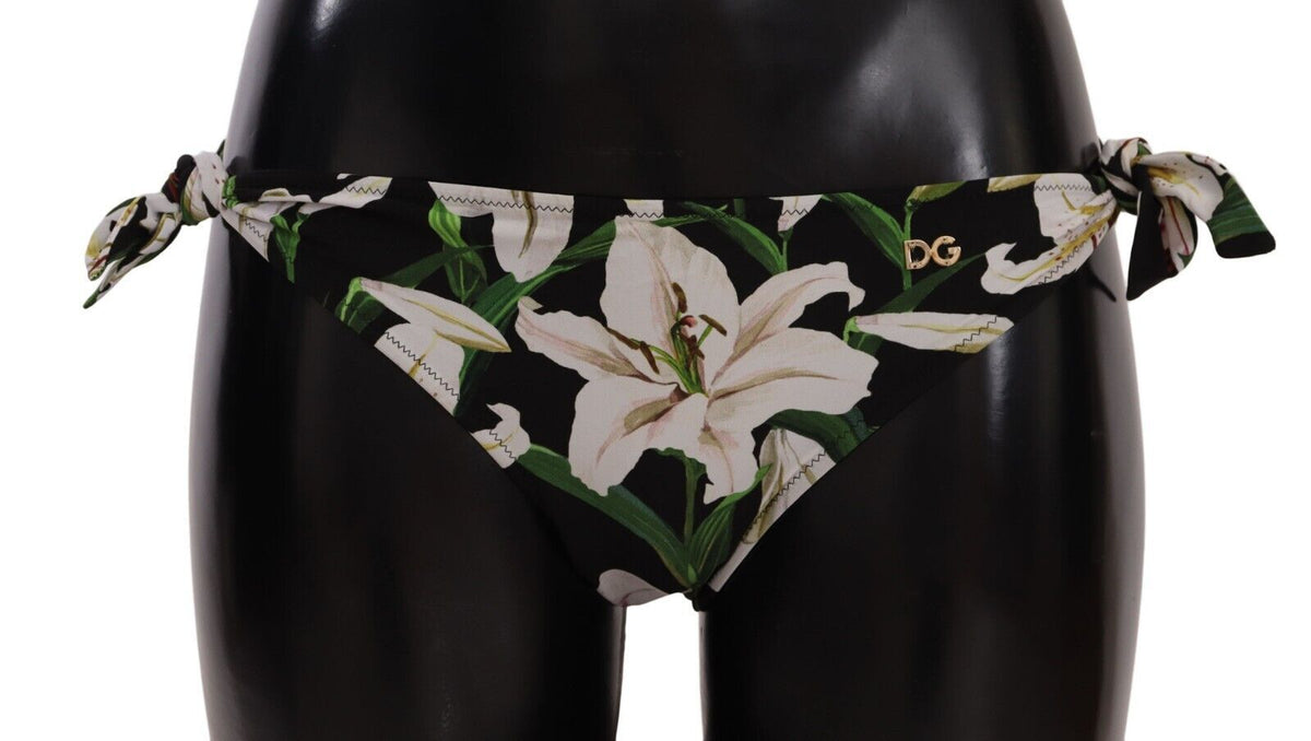 Dolce & Gabbana Bikinislip Schwarzer Lilien-Print Badeanzug Bademode