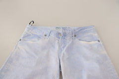 Acht Hellblaue Baumwoll-Denim-Röhrenjeans für Damen mit umgeschlagenem Saum