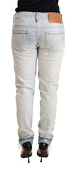 Acht hellblaue Distressed-Jeans aus Baumwolle mit umgeschlagenem Saum