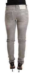 Acht Hellgraue, gewaschene Baumwoll-Slim-Fit-Jeans für Damen