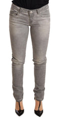 Acht Hellgraue, gewaschene Baumwoll-Slim-Fit-Jeans für Damen