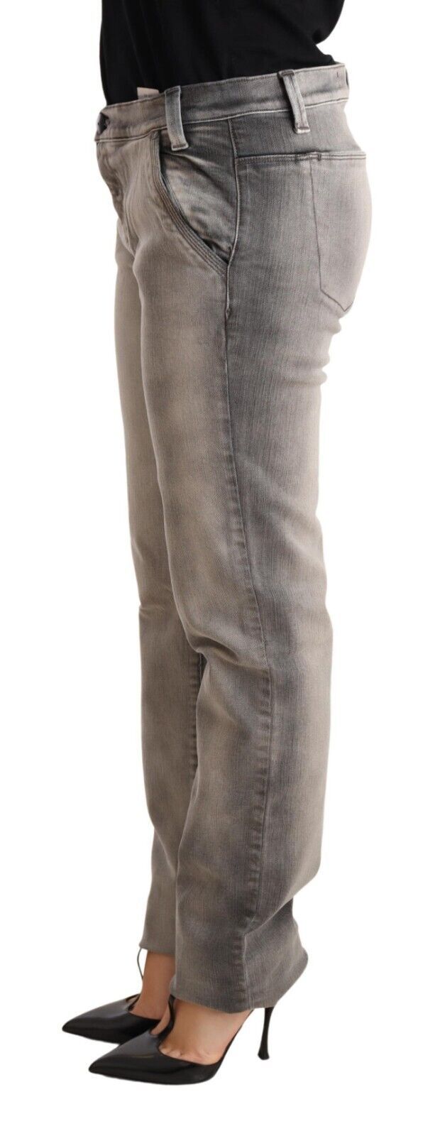 Ermanno Scervino Grau gewaschene Low-Waist Skinny Hose Baumwolljeans