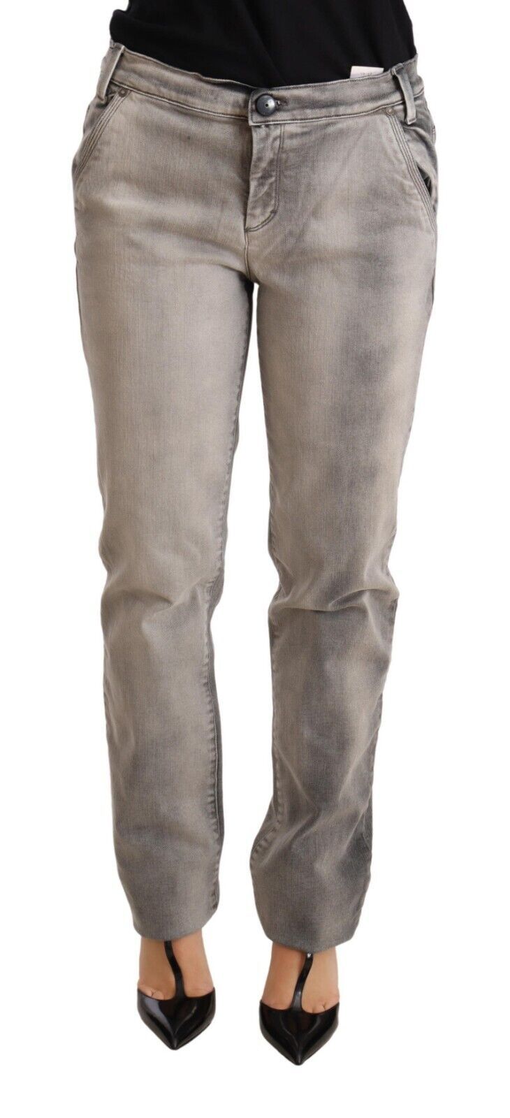 Ermanno Scervino Grau gewaschene Low-Waist Skinny Hose Baumwolljeans