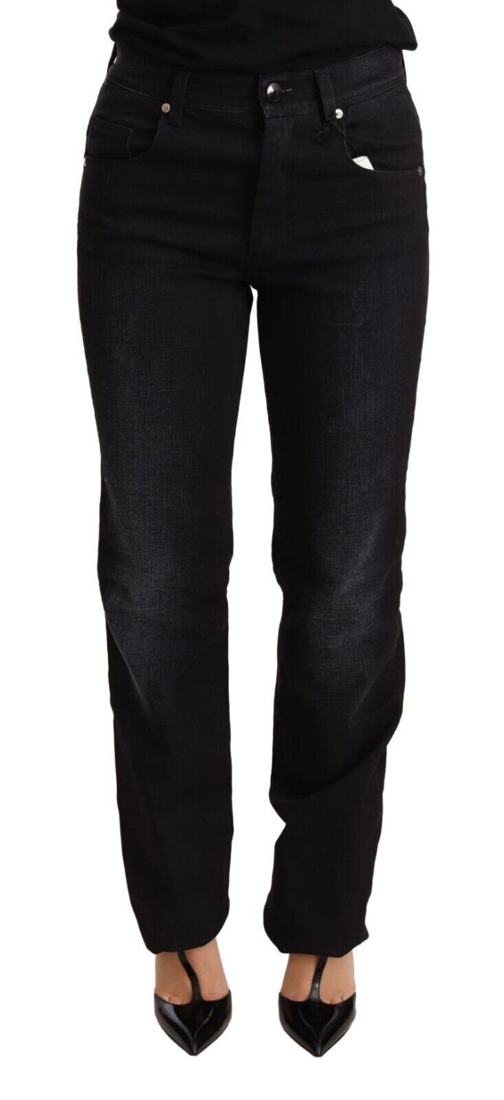 Ermanno Scervino Schwarze gewaschene gerade Jeans aus Baumwolle