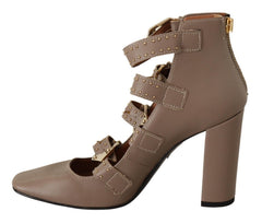 MY TWIN Braune Leder Blockabsatz Pumps mit mehreren Schnallen