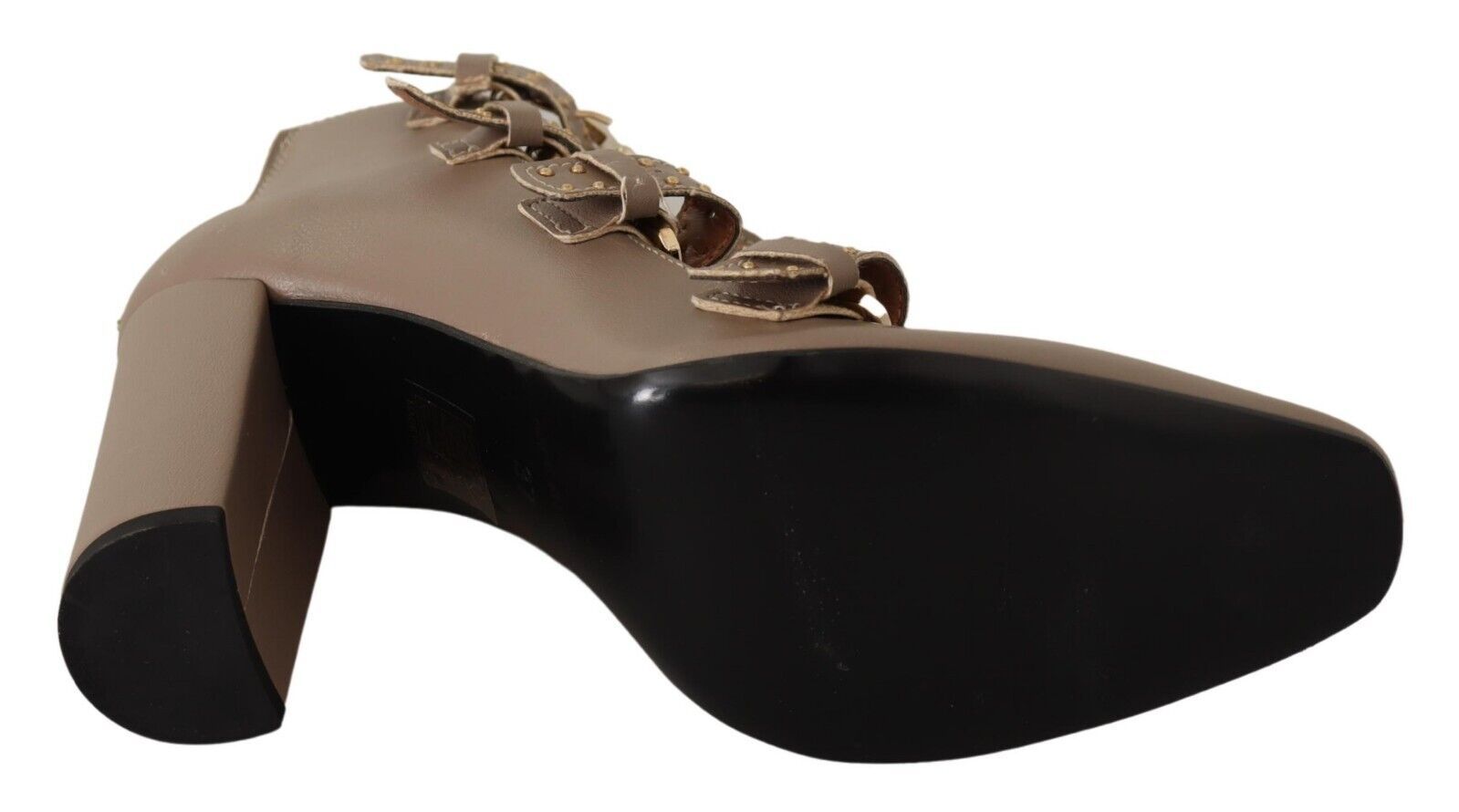 MY TWIN Braune Leder Blockabsatz Pumps mit mehreren Schnallen