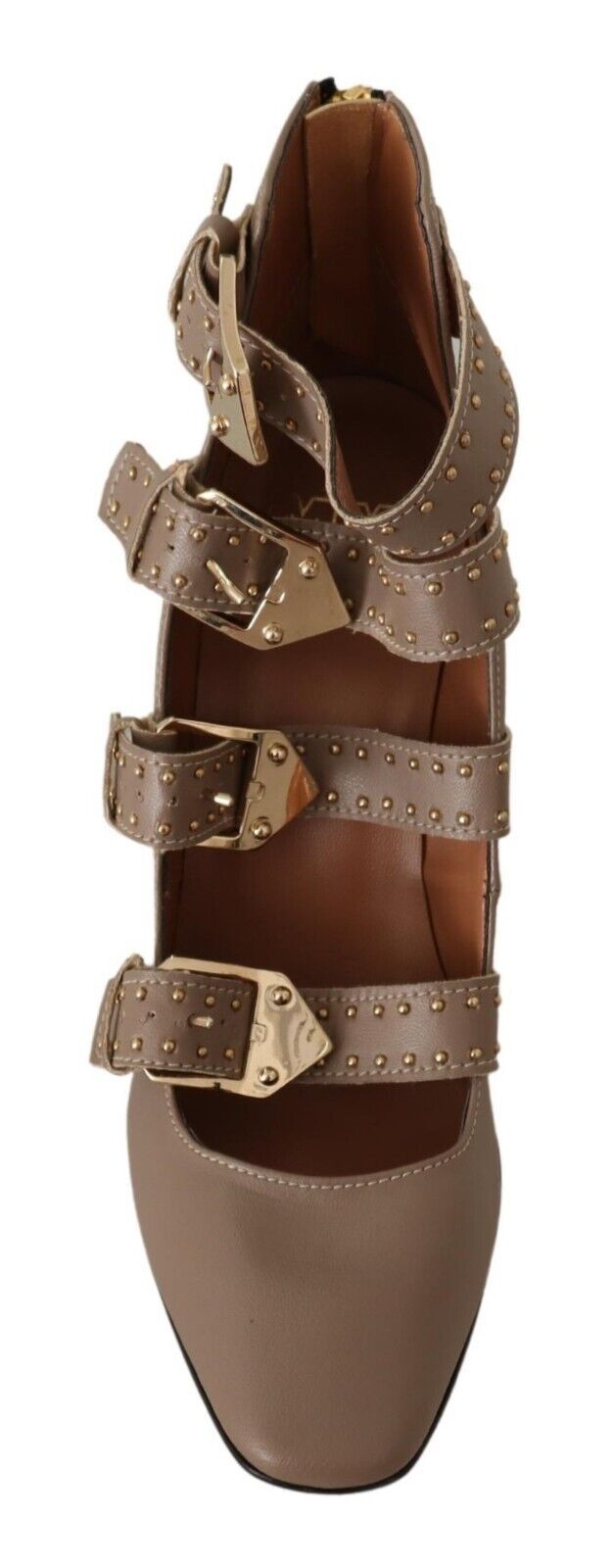 MY TWIN Braune Leder Blockabsatz Pumps mit mehreren Schnallen