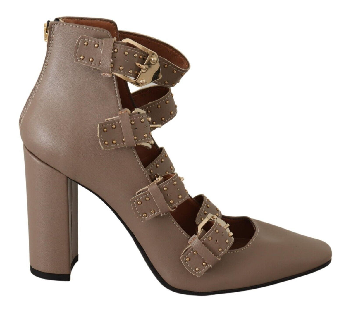 MY TWIN Braune Leder Blockabsatz Pumps mit mehreren Schnallen