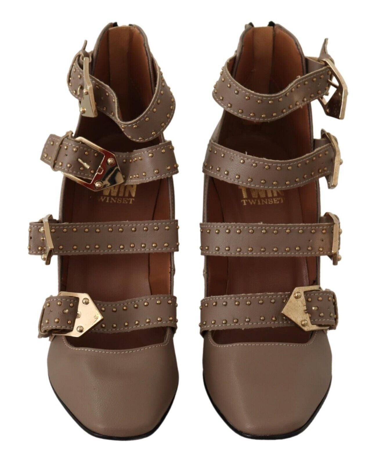 MY TWIN Braune Leder Blockabsatz Pumps mit mehreren Schnallen