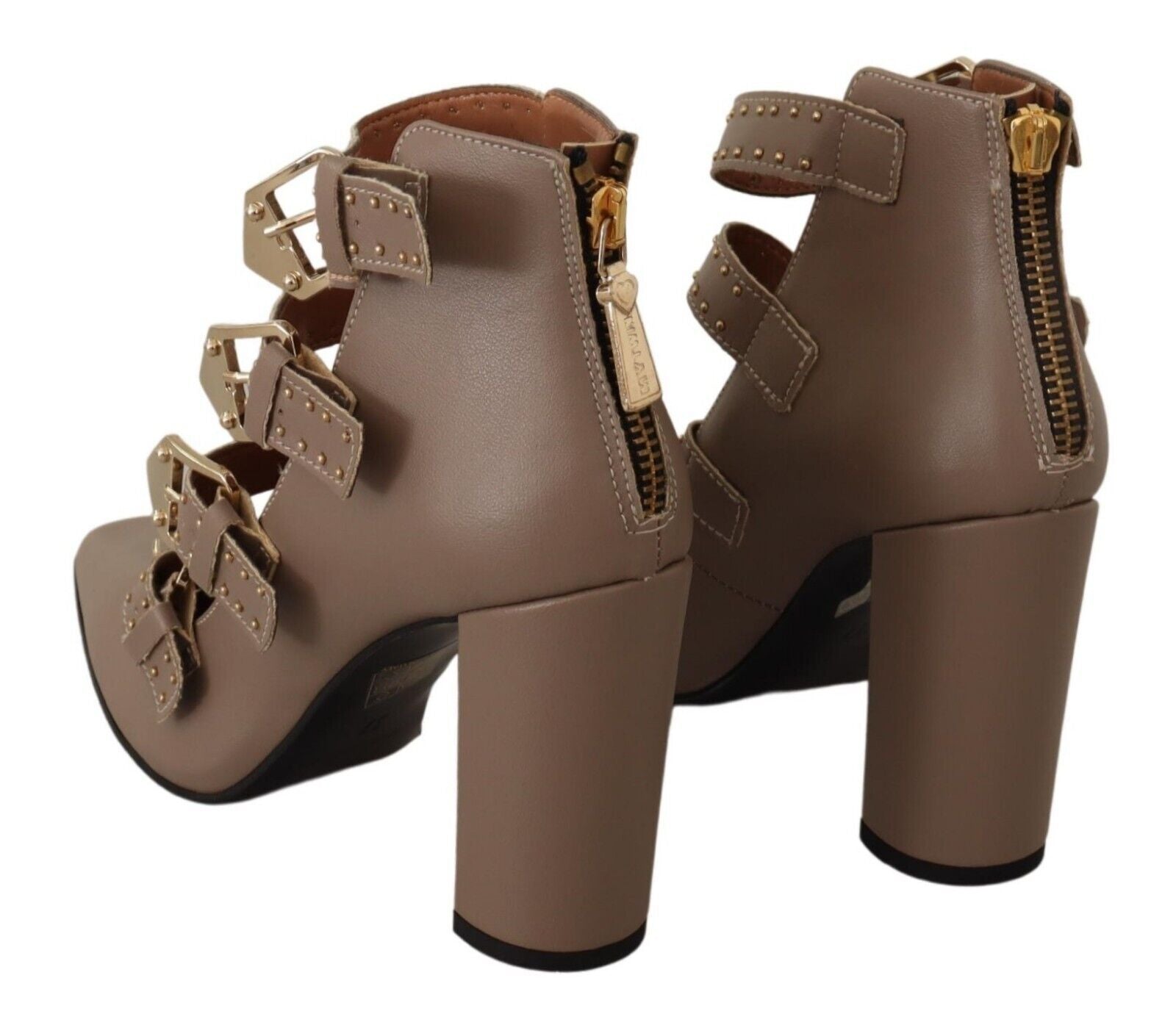 MY TWIN Braune Leder Blockabsatz Pumps mit mehreren Schnallen