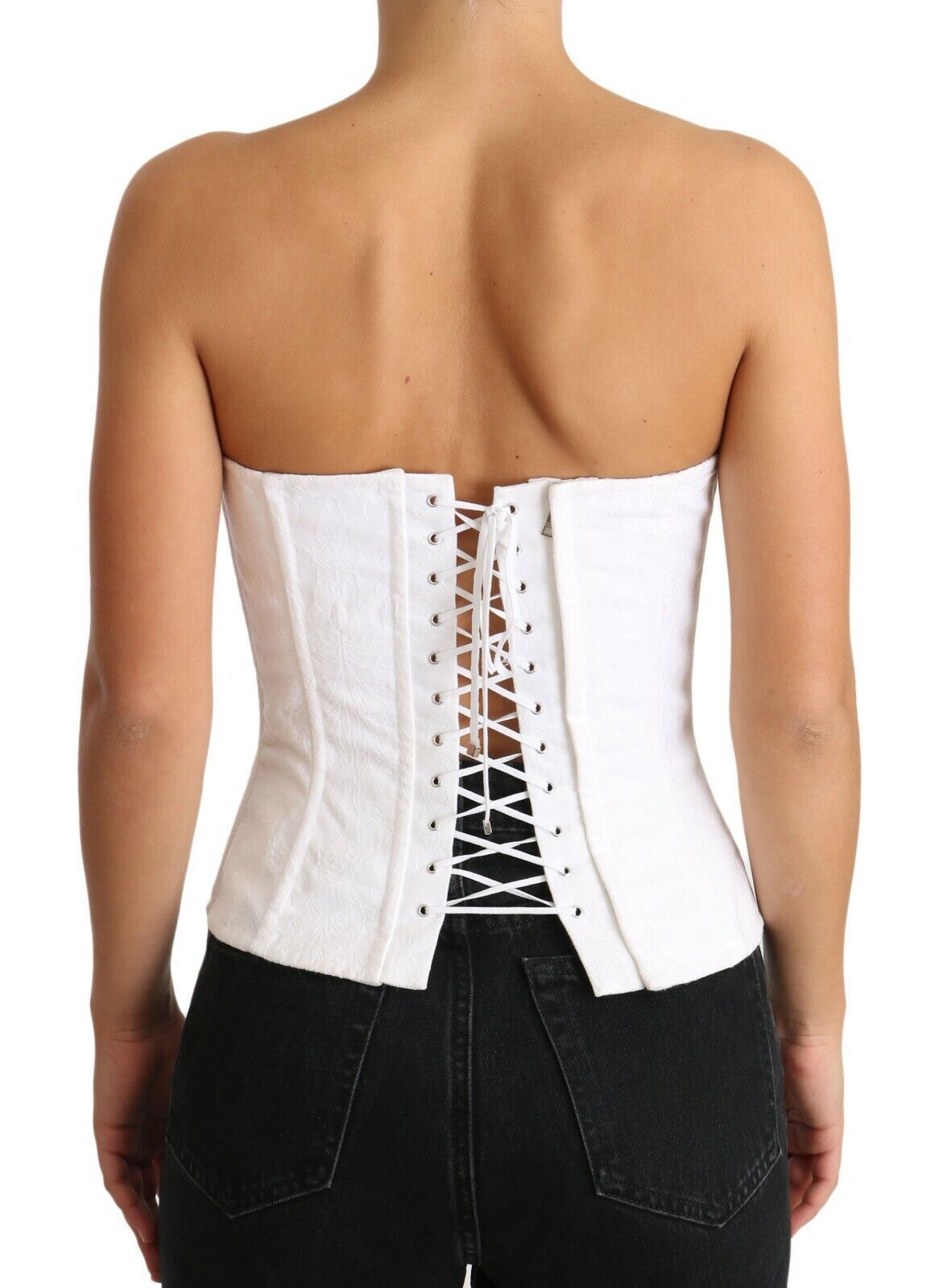 Dolce & Gabbana Weißes PALERMO Bustier Baumwoll-Top Korsett