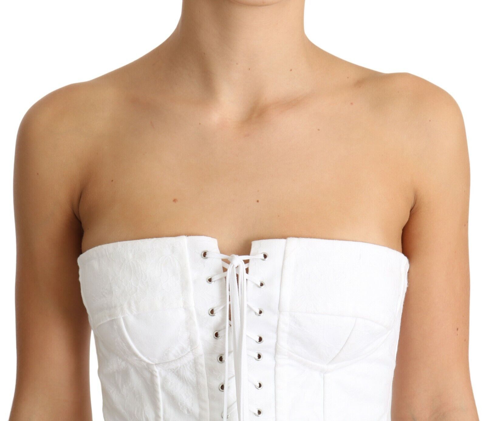 Dolce & Gabbana Weißes PALERMO Bustier Baumwoll-Top Korsett
