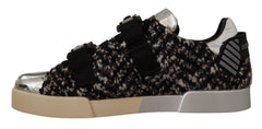 Dolce & Gabbana Silber Leder Braune Baumwolle Wolle Sneaker Schuhe