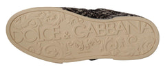 Dolce & Gabbana Silber Leder Braune Baumwolle Wolle Sneaker Schuhe