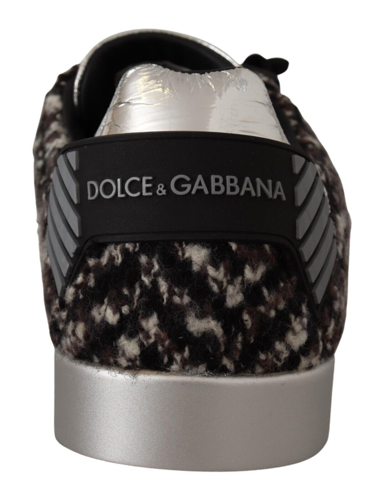 Dolce & Gabbana Silber Leder Braune Baumwolle Wolle Sneaker Schuhe