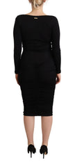 GF Ferre Black Long Sleeves Sweetheart Neck Midi Dress