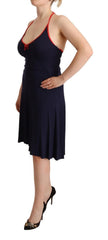 Roccobarocco Marineblauwe Mouwloze Halter Schede Midi Jurk