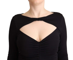 PINKO Zwarte Nylon Stretch Maxi Jurk met Lange Mouwen en Diepe V-hals