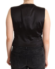 Dolce & Gabbana Zwarte Mouwloze Top met Pailletten en V-hals