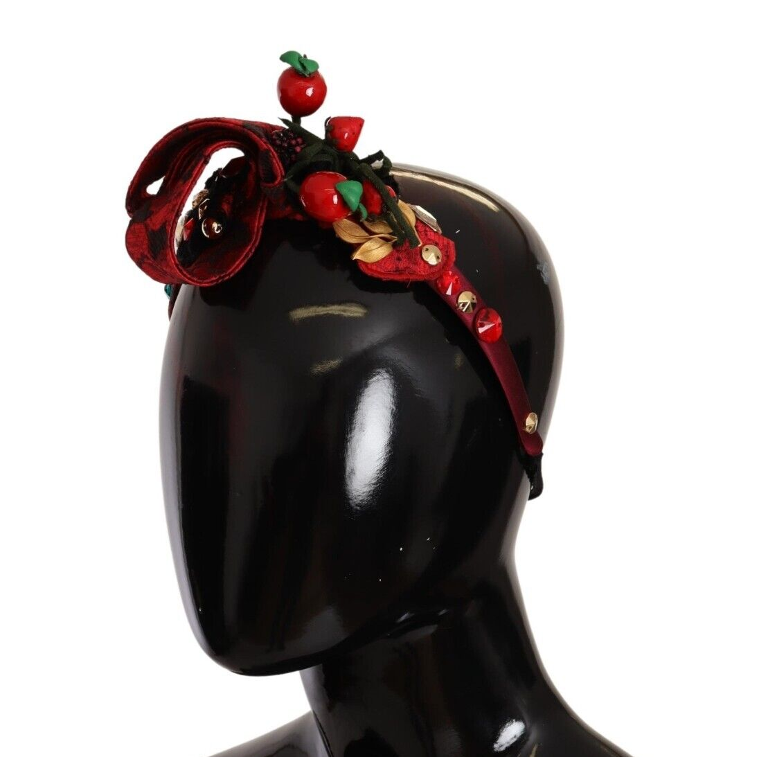 Dolce & Gabbana Rotes Tiara-Haarband mit Beerenfrüchten, Kristallen und Schleife