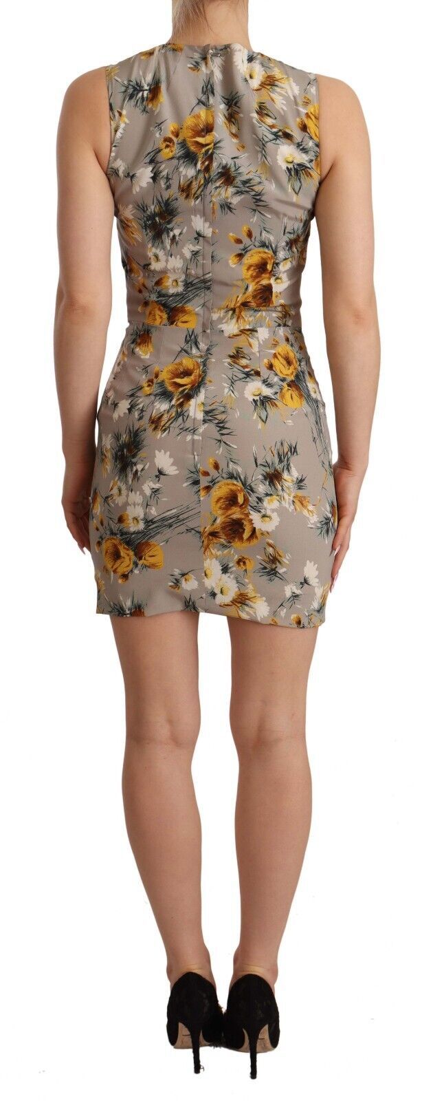 Dolce & Gabbana Grau Seide Stretch Geblümt Etui-Minikleid