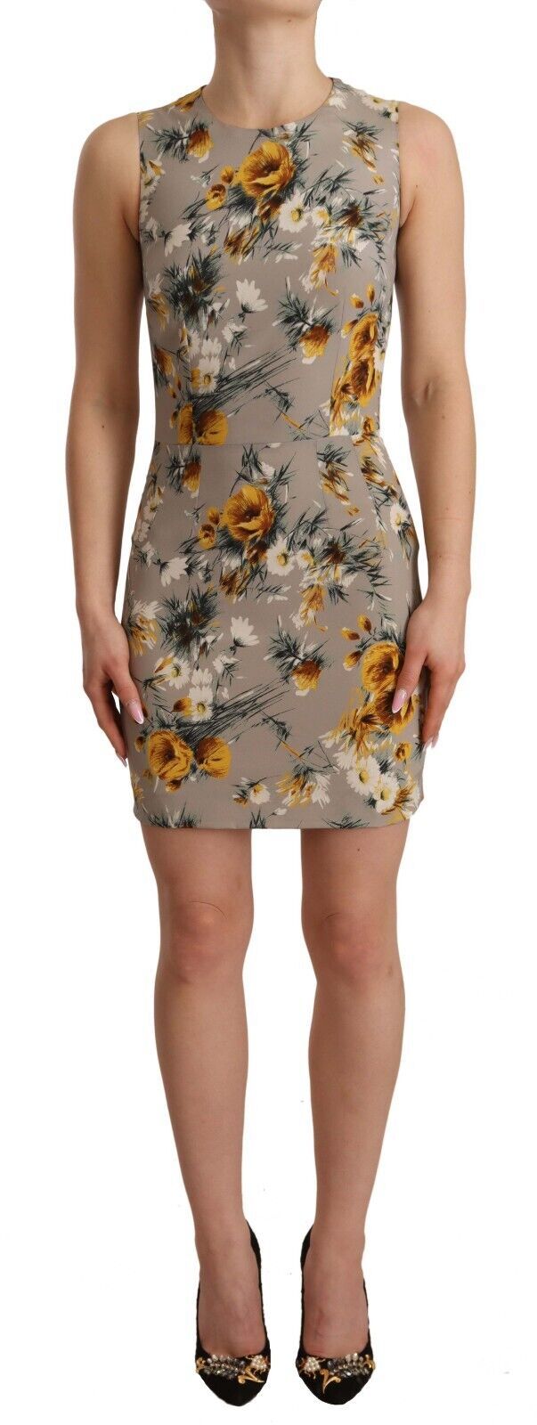 Dolce & Gabbana Grau Seide Stretch Geblümt Etui-Minikleid