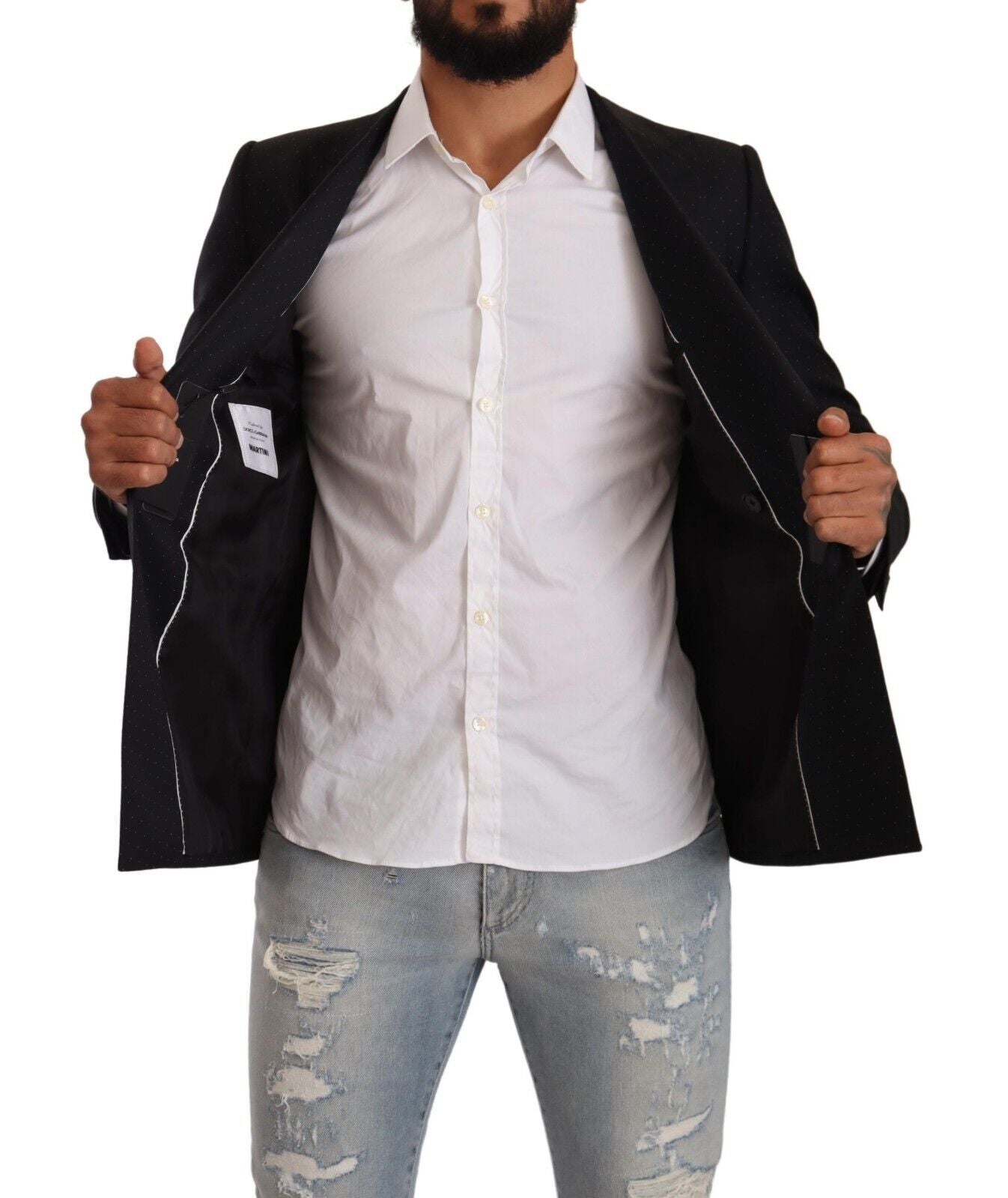 Dolce & Gabbana Schwarze gepunktete zweireihige MARTINI Jacke
