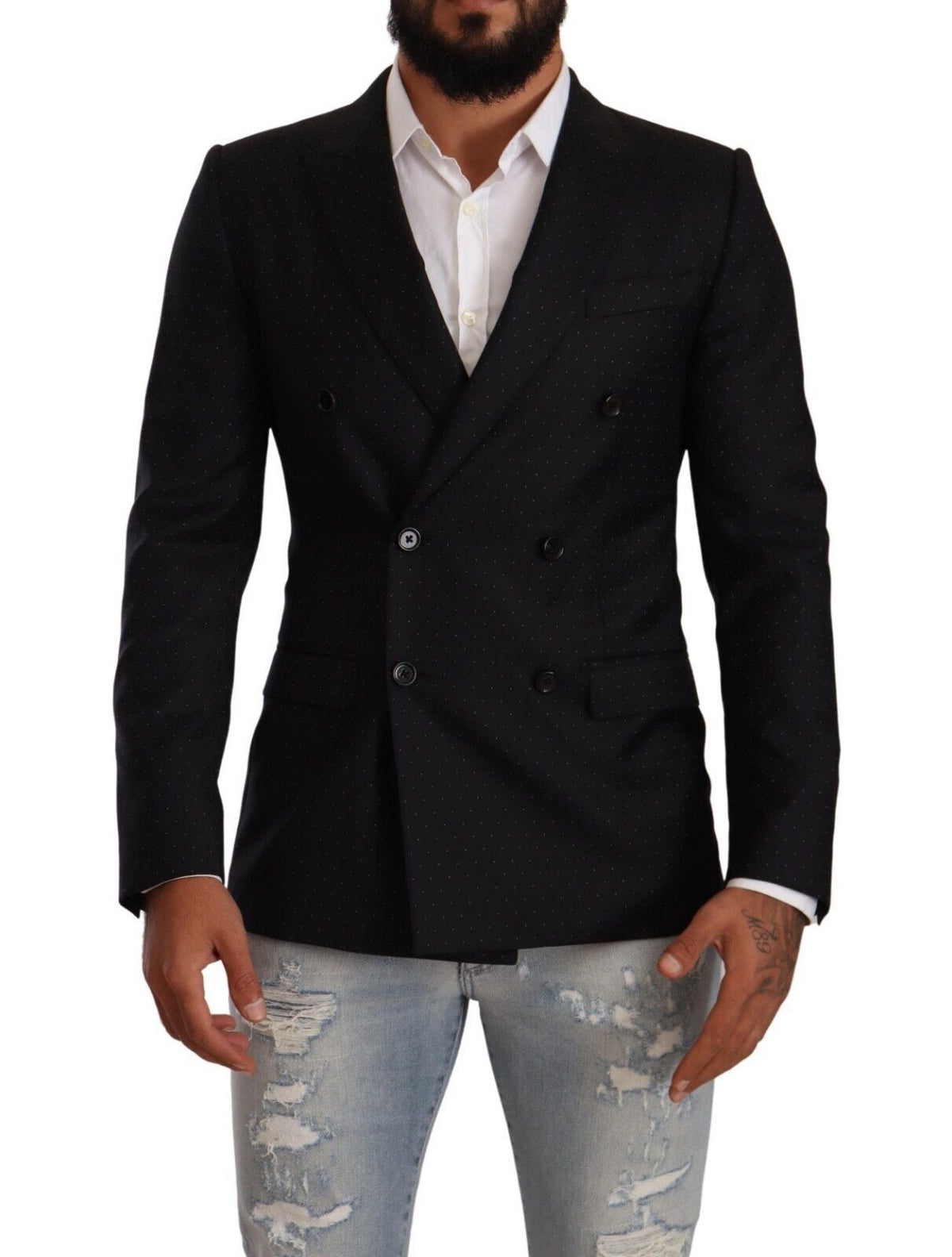 Dolce & Gabbana Schwarze gepunktete zweireihige MARTINI Jacke