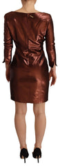 GF Ferre Metallic Brown Long Sleeves Square Neck Sheath Dress