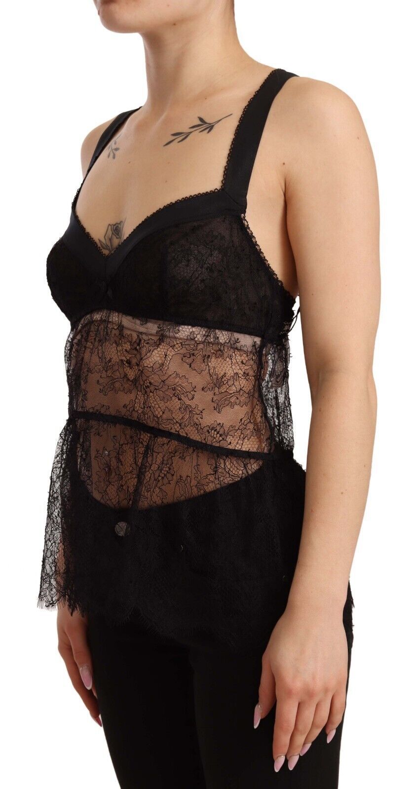 Dolce & Gabbana Schwarzes Babydoll-Top aus Seide mit Spitze und Nylon