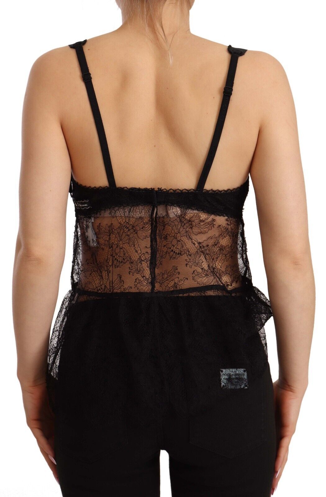 Dolce & Gabbana Schwarzes Babydoll-Top aus Seide mit Spitze und Nylon