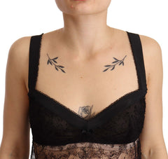 Dolce & Gabbana Schwarzes Babydoll-Top aus Seide mit Spitze und Nylon
